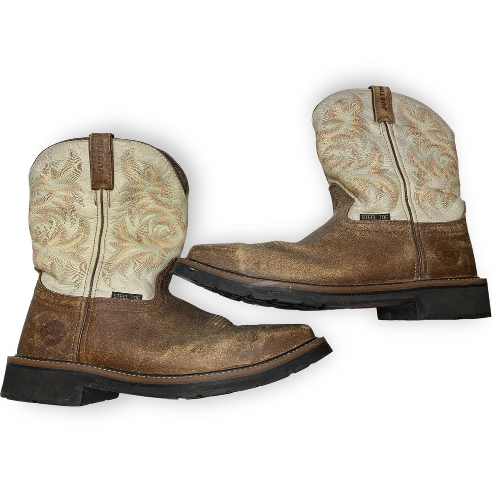 Justin Stampede Men's Steel Toe Leather Work Boots, size 13D Copper WK4684